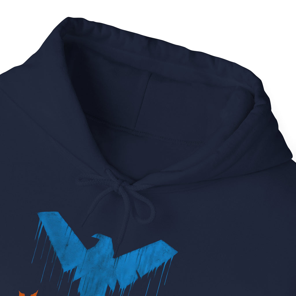 Nightwing Logo Hoodie — Dick Grayson Blue Bat Graphic Pullover