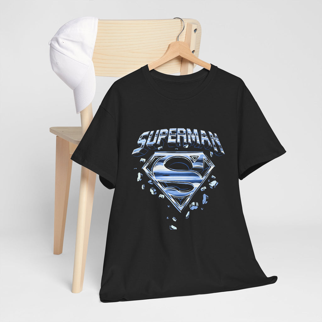 Man of Steel Metallic Logo T-Shirt — Shattered Chrome Superman Unisex Tee