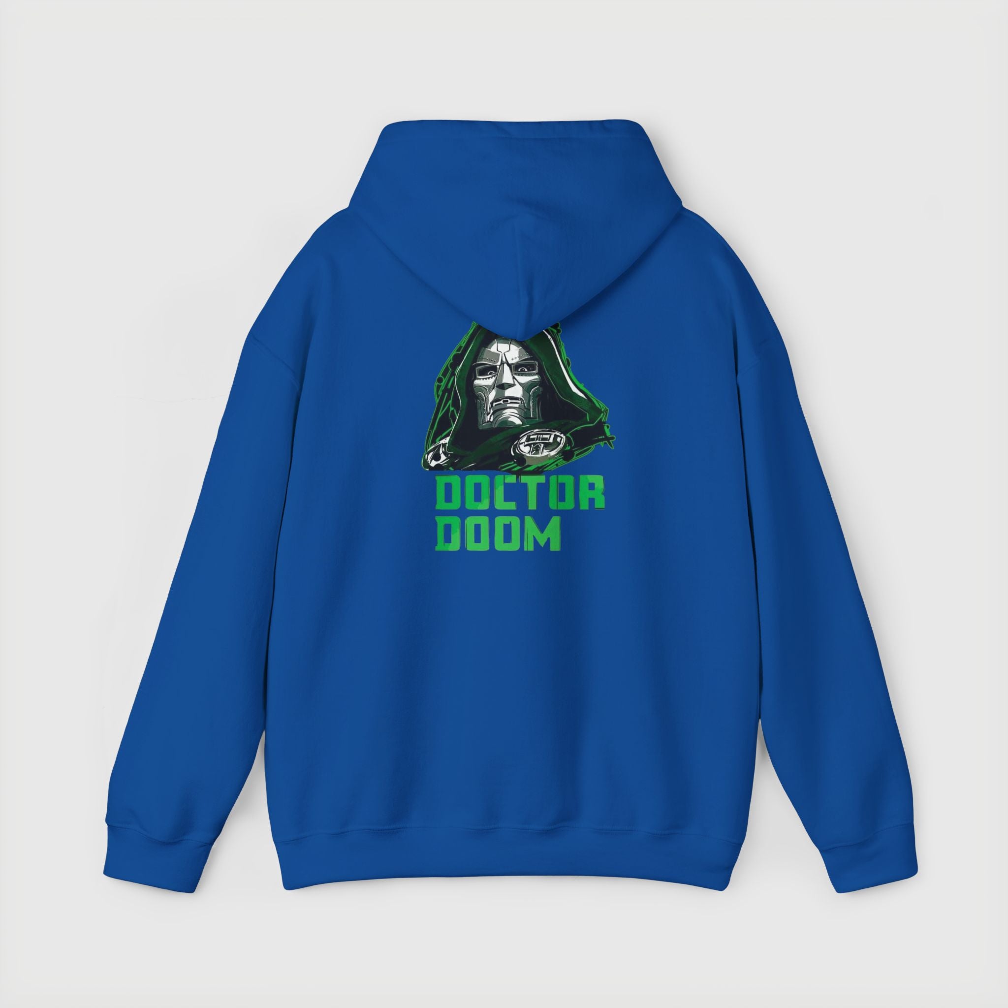 Doctor Doom Avengers Hoodie — Villain Portrait & Back Text Graphic
