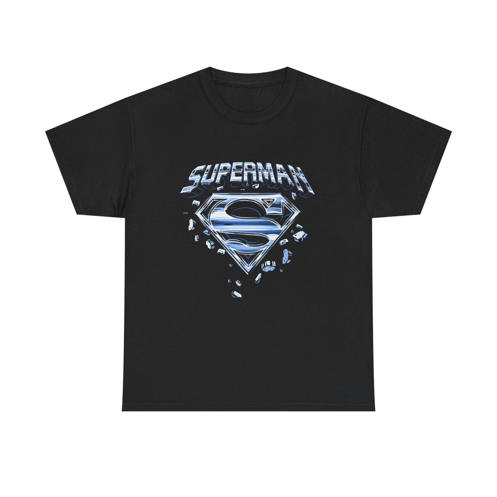 Man of Steel Metallic Logo T-Shirt — Shattered Chrome Superman Unisex Tee