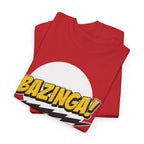 Flash Parody: A fan tribute Unisex T-shirt - DC Flash logo with Sheldon's catchphrase "Bazinga!"