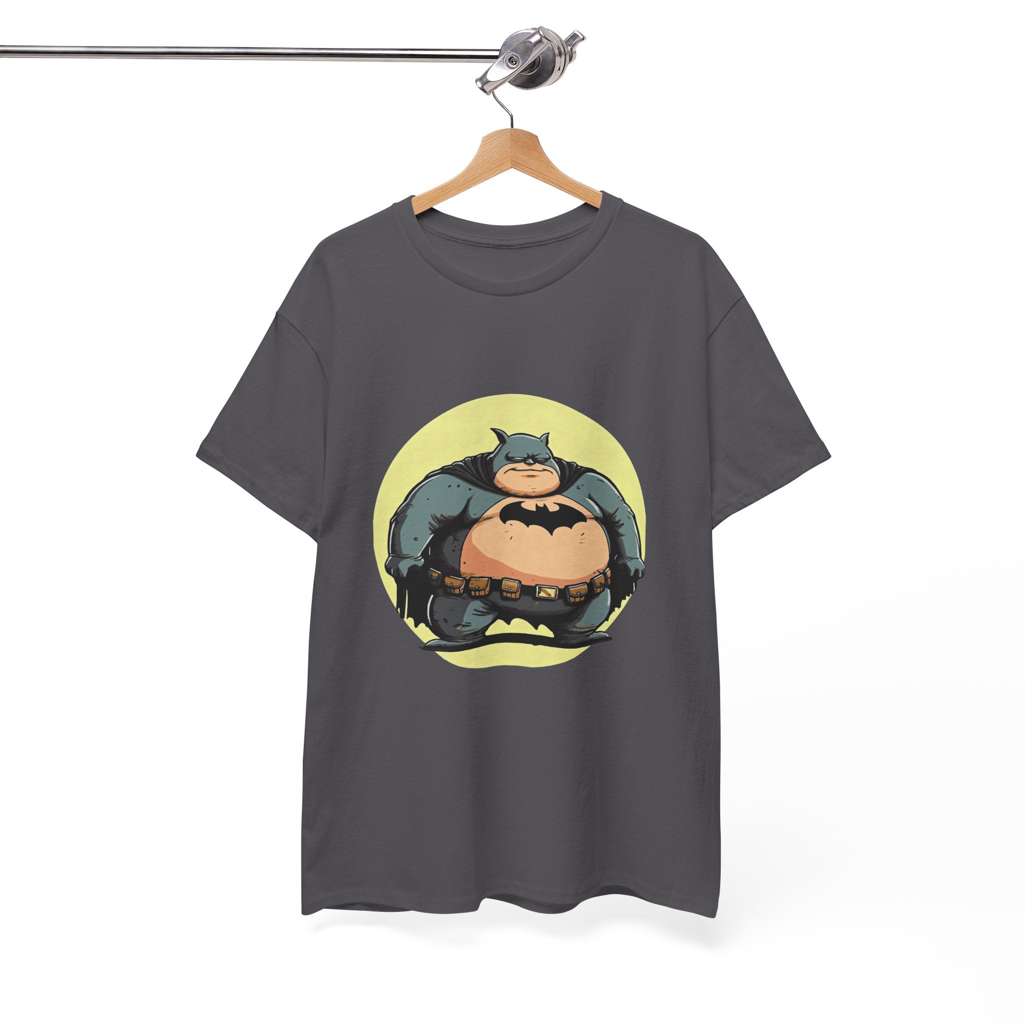 Funny Chubby Bat Hero T‑Shirt — Cute Fat Batman Parody Tee