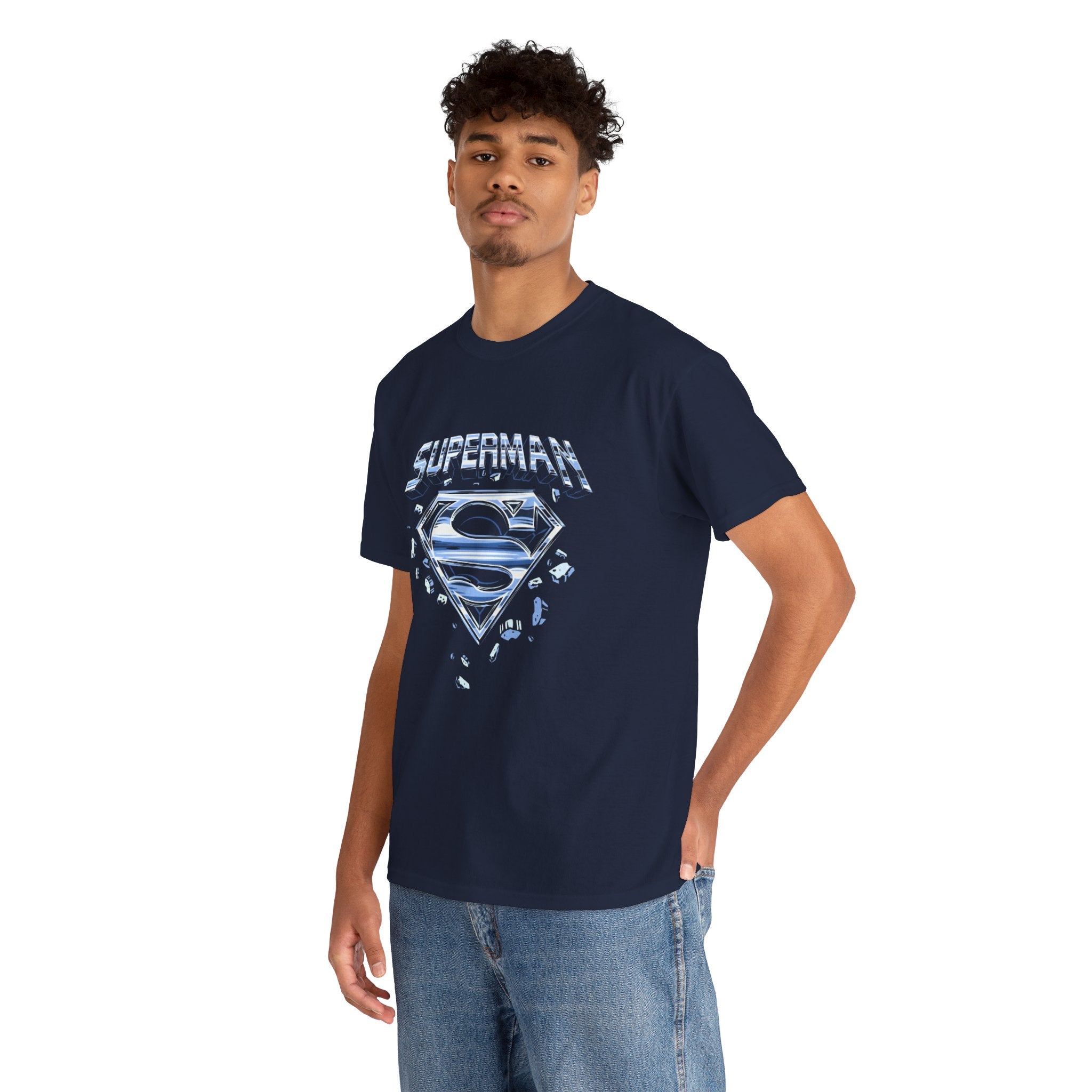 Man of Steel Metallic Logo T-Shirt — Shattered Chrome Superman Unisex Tee