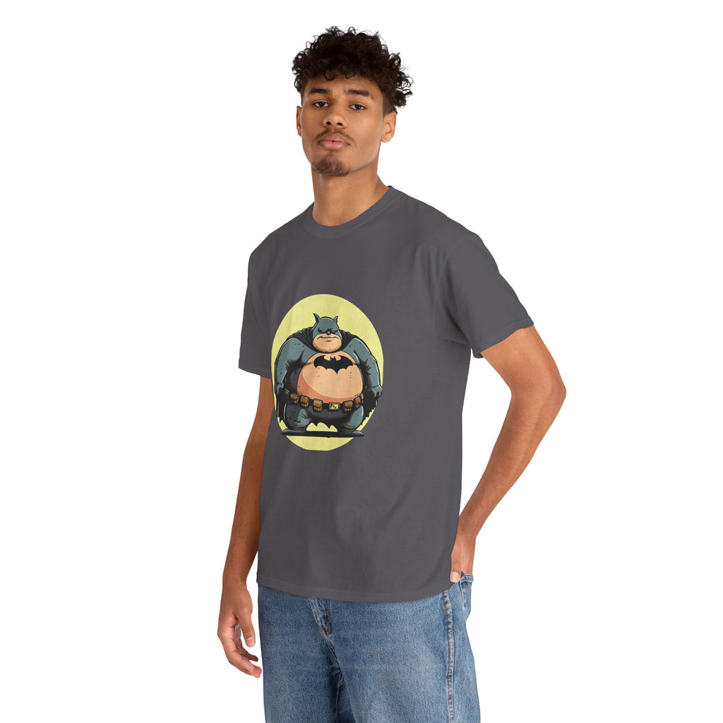 Funny Chubby Bat Hero T‑Shirt — Cute Fat Batman Parody Tee
