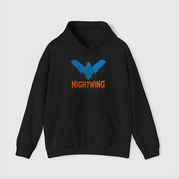 Nightwing Logo Hoodie — Dick Grayson Blue Bat Graphic Pullover