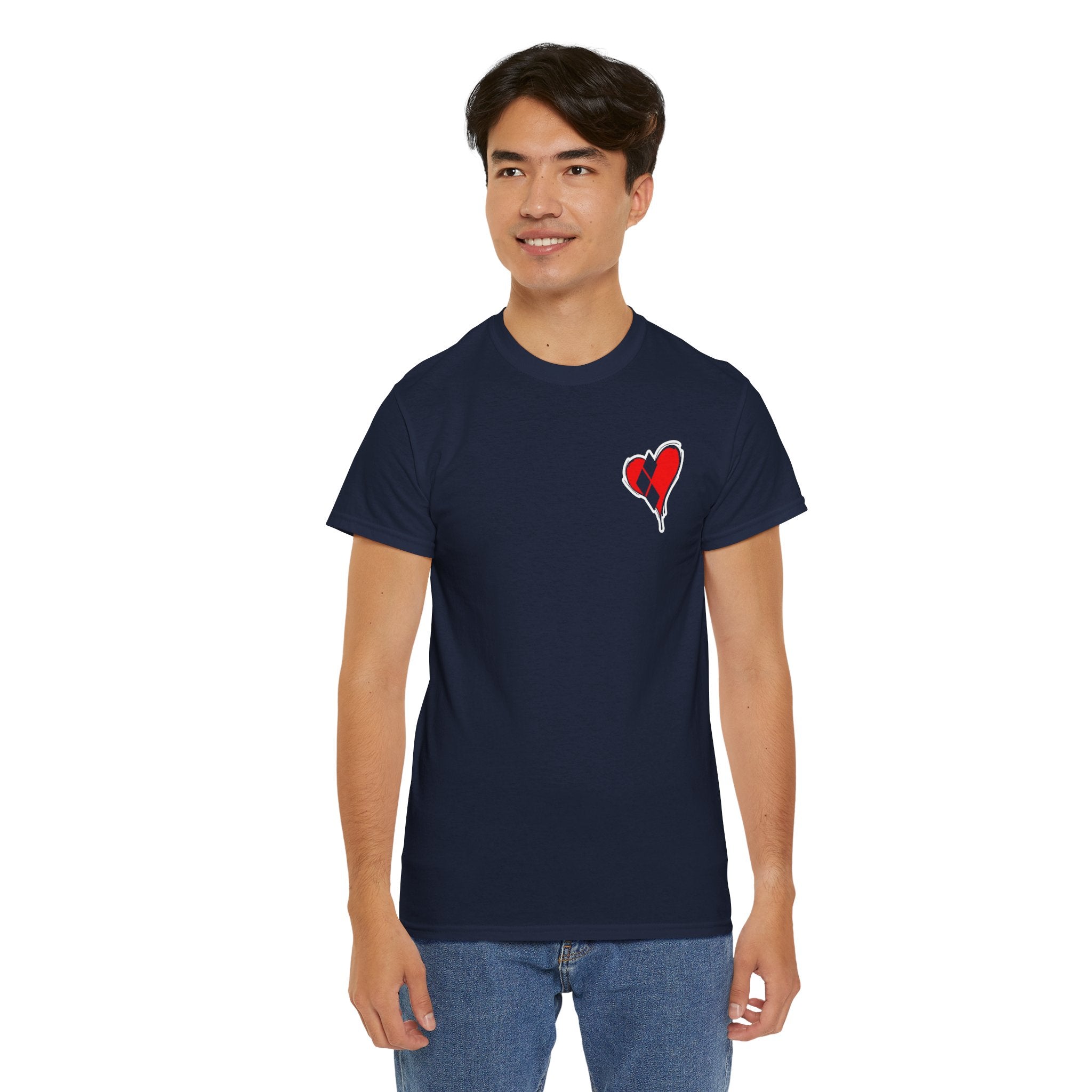 Harlequin Heart Tee — Joker-Inspired Playing Card Graphic T-Shirt