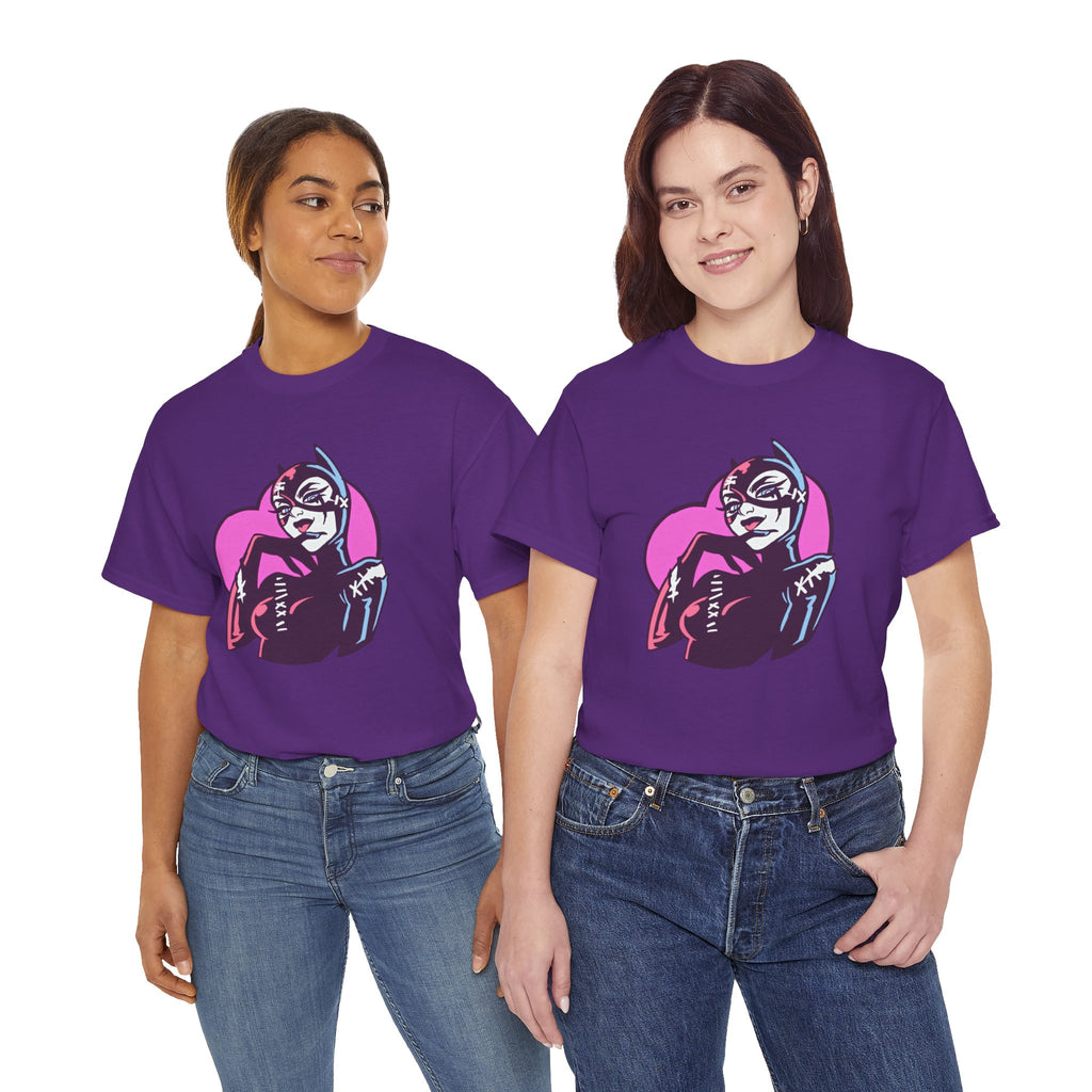 Catwoman Neon Heart Retro Comic T-Shirt — Catwoman Anti-Hero Tee