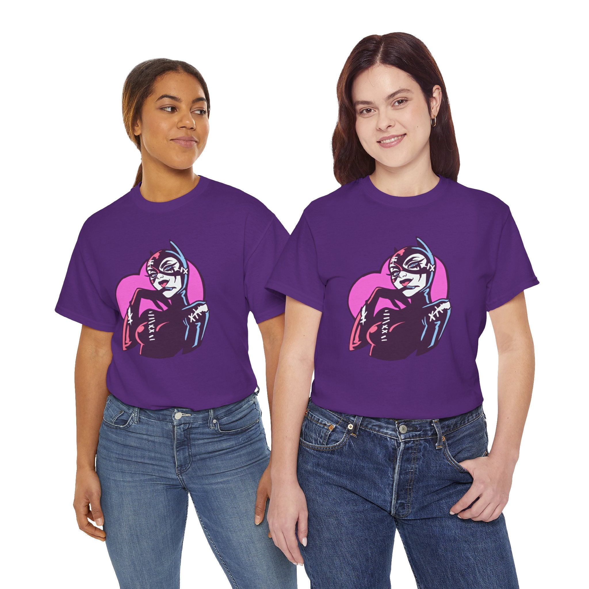Catwoman Neon Heart Retro Comic T-Shirt — Catwoman Anti-Hero Tee