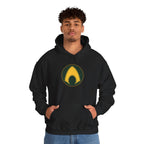 Aquaman Shield Hoodie — Retro Green & Gold Emblem Pullover