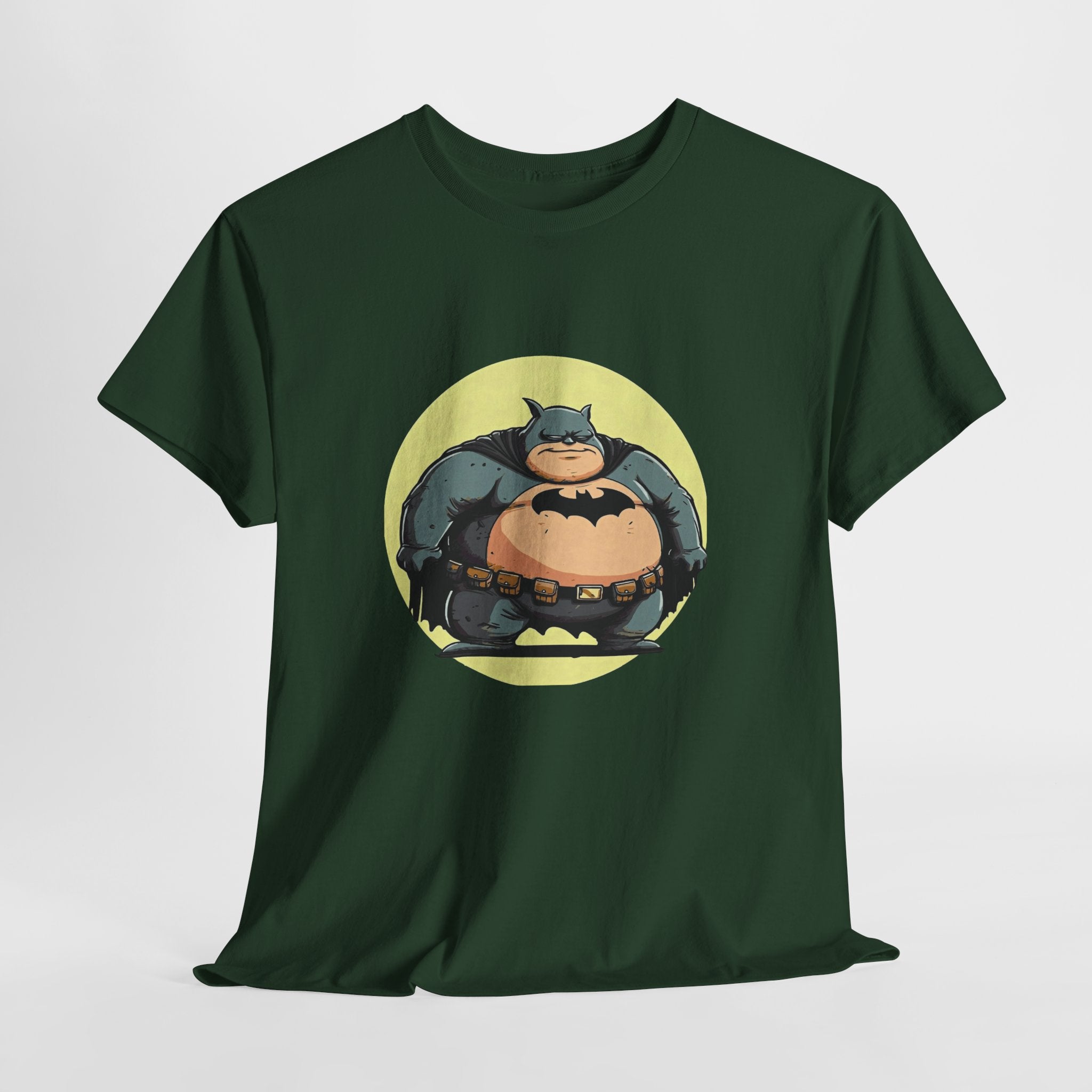 Funny Chubby Bat Hero T‑Shirt — Cute Fat Batman Parody Tee