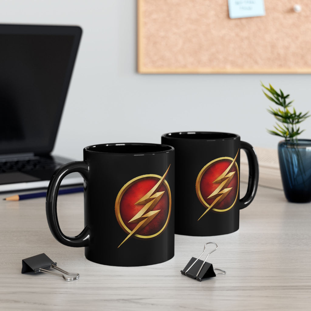 Classic DC Flash Lightning Bolt Mug - Scarlet Speedster Black Coffee Mug-  11oz & 15oz Speed Force Drinkware