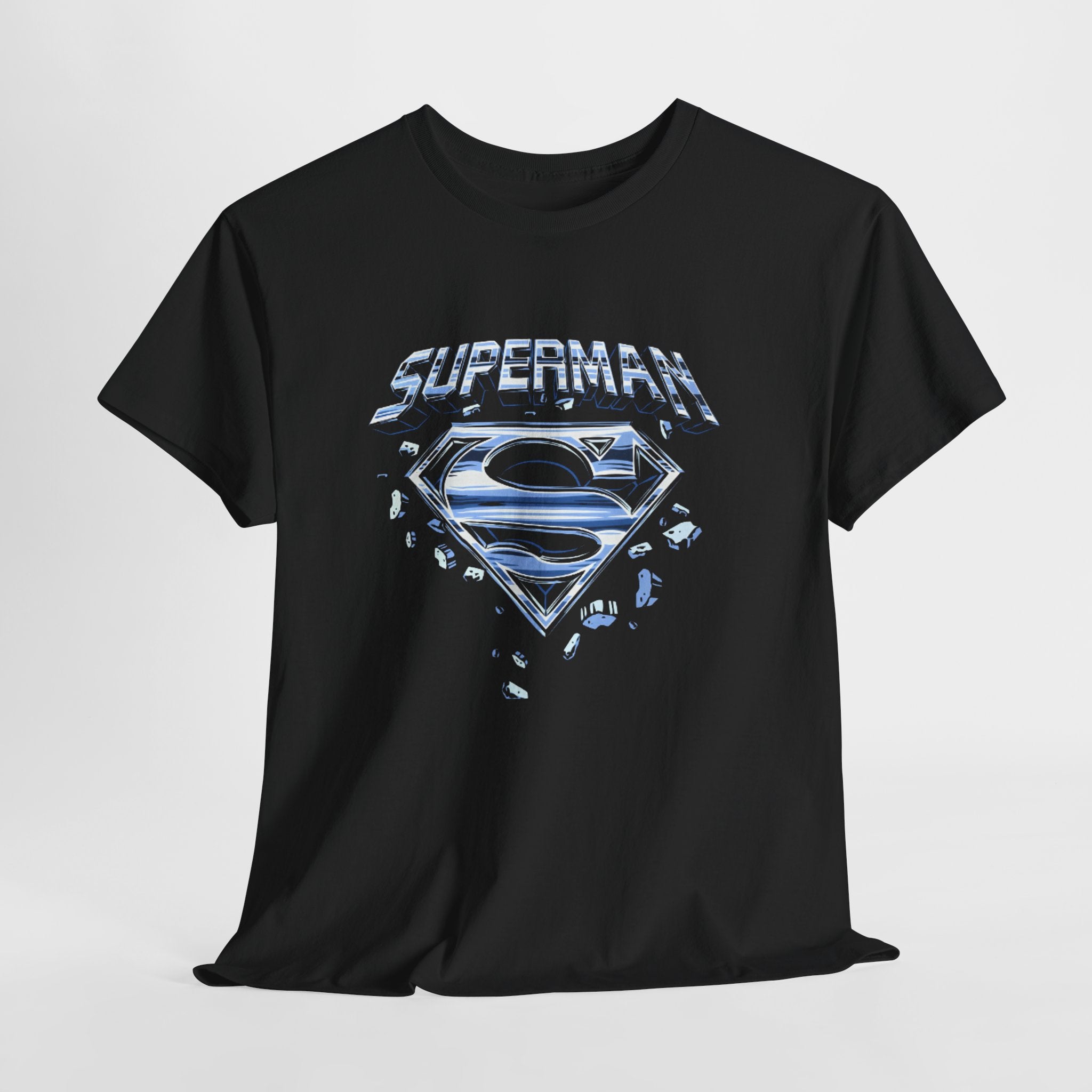 Man of Steel Metallic Logo T-Shirt — Shattered Chrome Superman Unisex Tee
