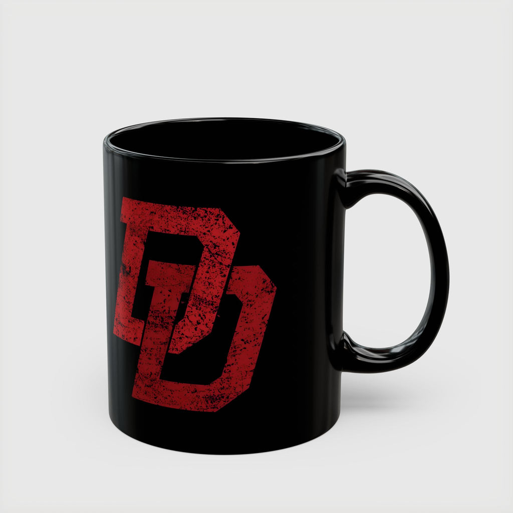Daredevil Red Logo Black Coffee Mug — Marvel DD Logo (11oz & 15oz)