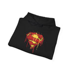 Dripping Superman Emblem Hoodie — Retro Grunge Bleeding Superman Pullover