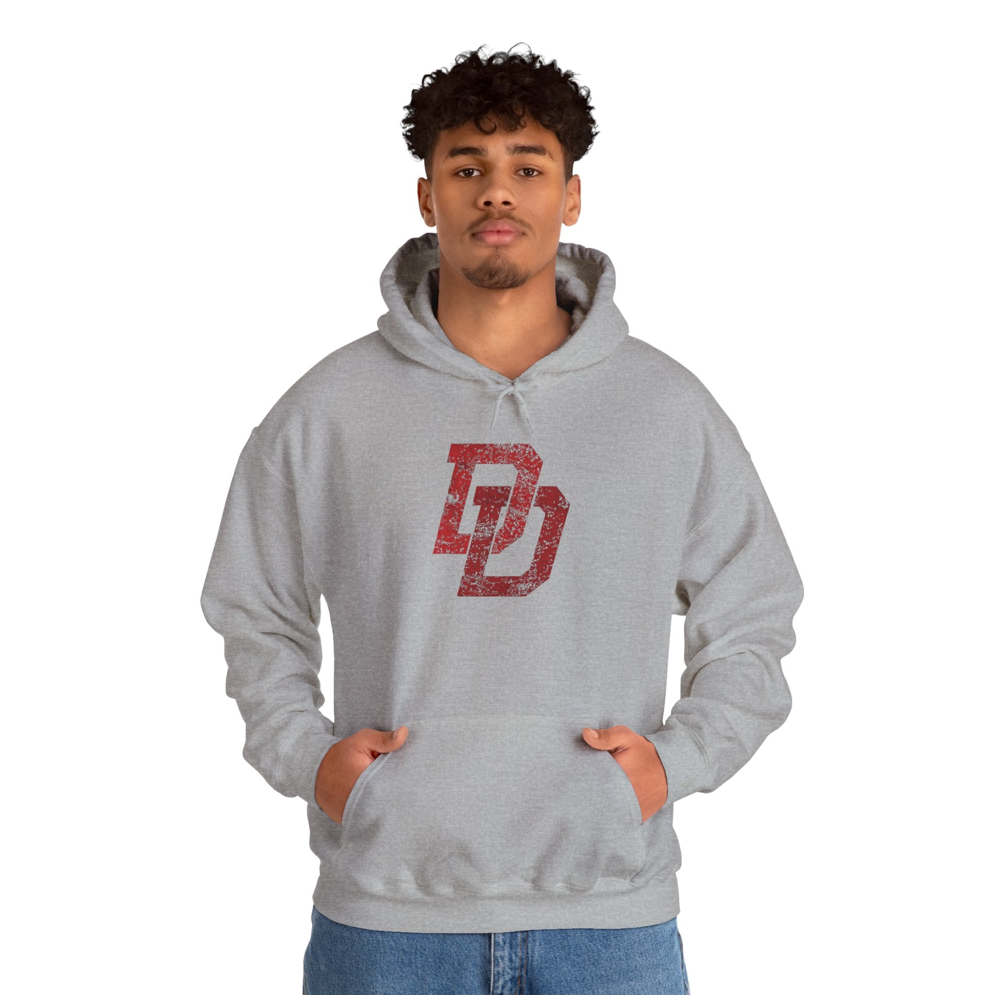 Daredevil Distressed DD Logo Hoodie — Marvel Superhero Sweatshirt