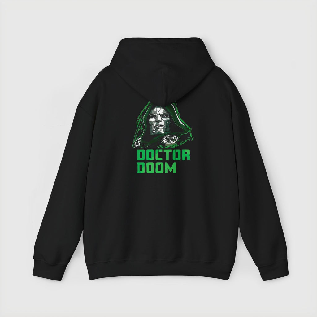 Doctor Doom Avengers Hoodie — Villain Portrait & Back Text Graphic