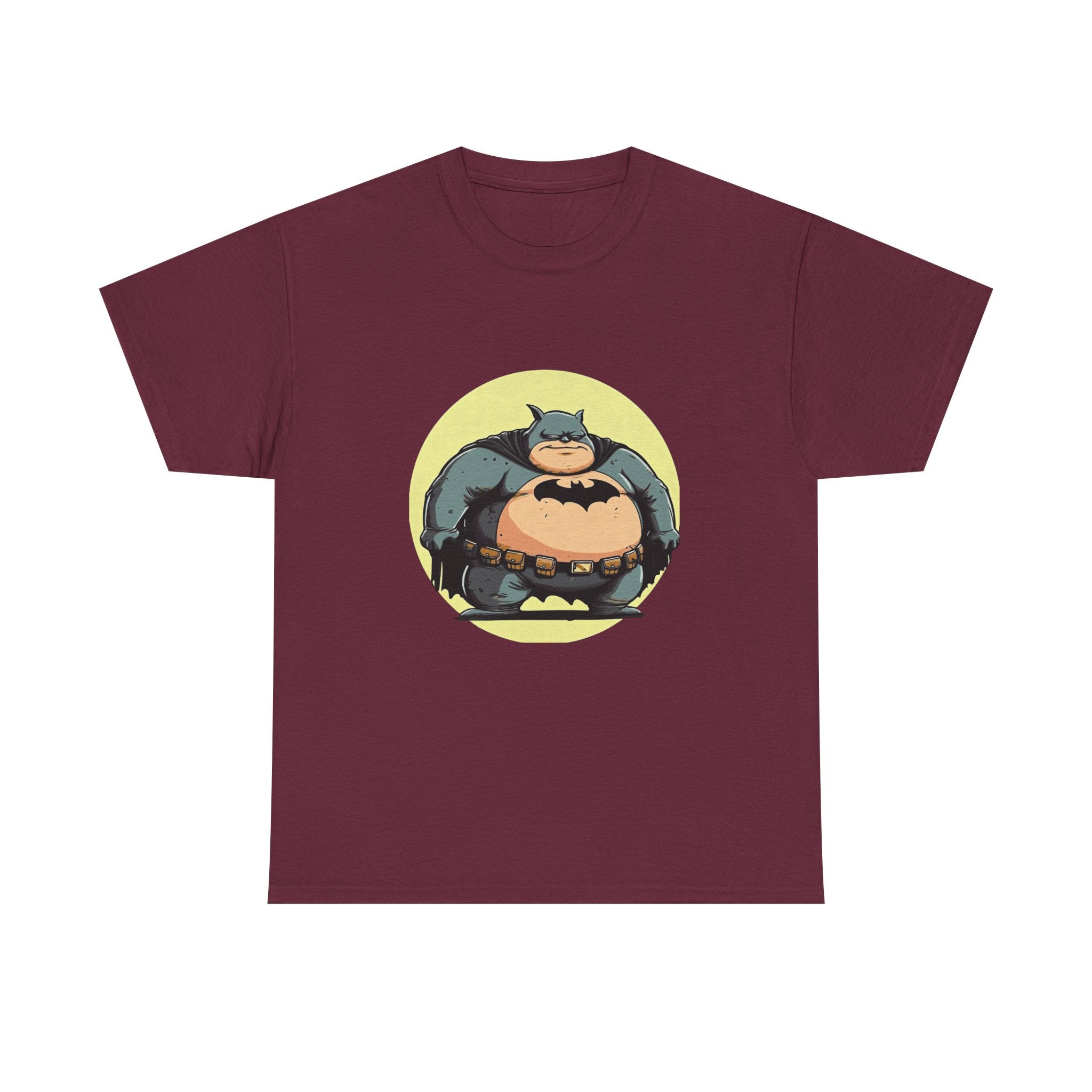 Funny Chubby Bat Hero T‑Shirt — Cute Fat Batman Parody Tee