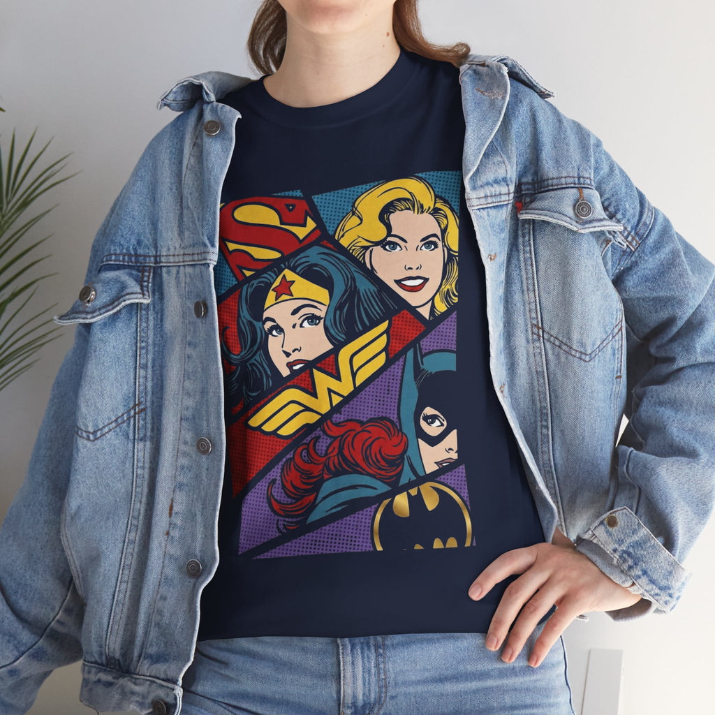 DC Girls Superhero Collage T‑Shirt — Wonder Woman, Supergirl & Batgirl Comic Tee
