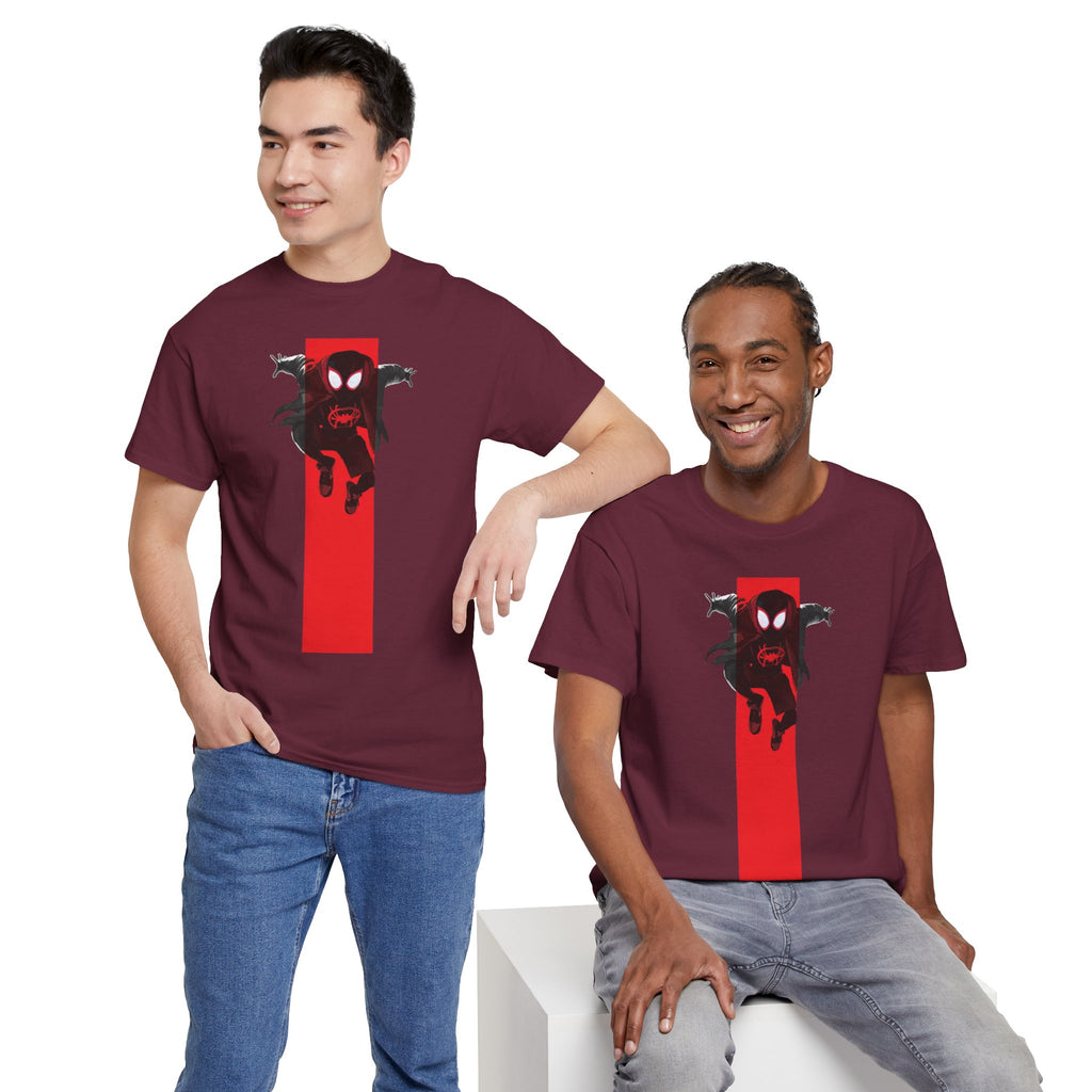 Marvel Miles Morales Spider-Man T-Shirt – Red Vertical Stripe Design | Premium Superhero Tee for Fans