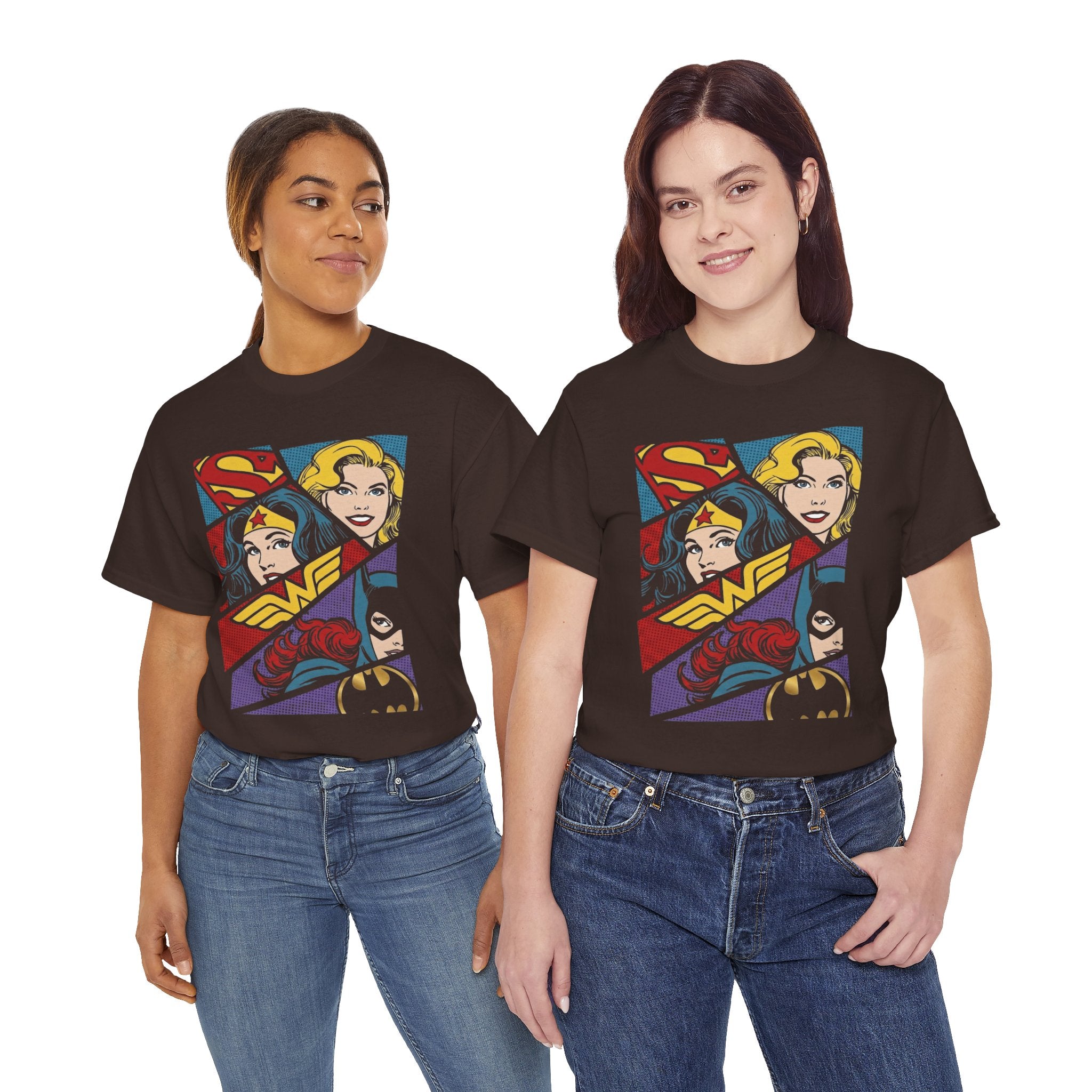 DC Girls Superhero Collage T‑Shirt — Wonder Woman, Supergirl & Batgirl Comic Tee