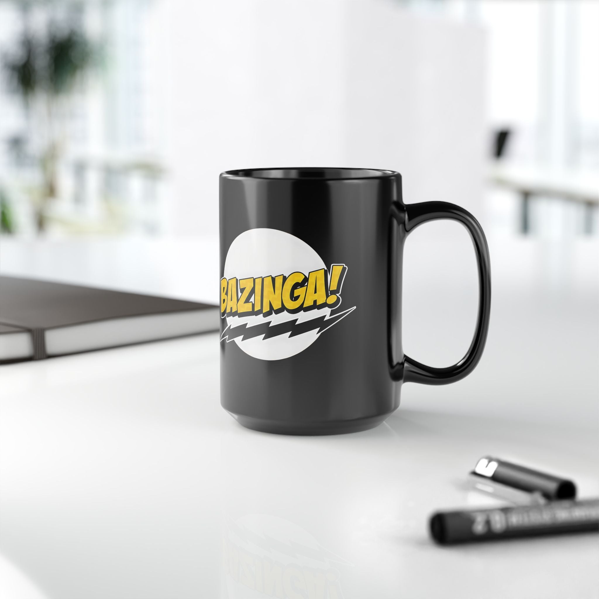 Bazinga! Retro Comic Black Ceramic Mug — 11oz & 15oz