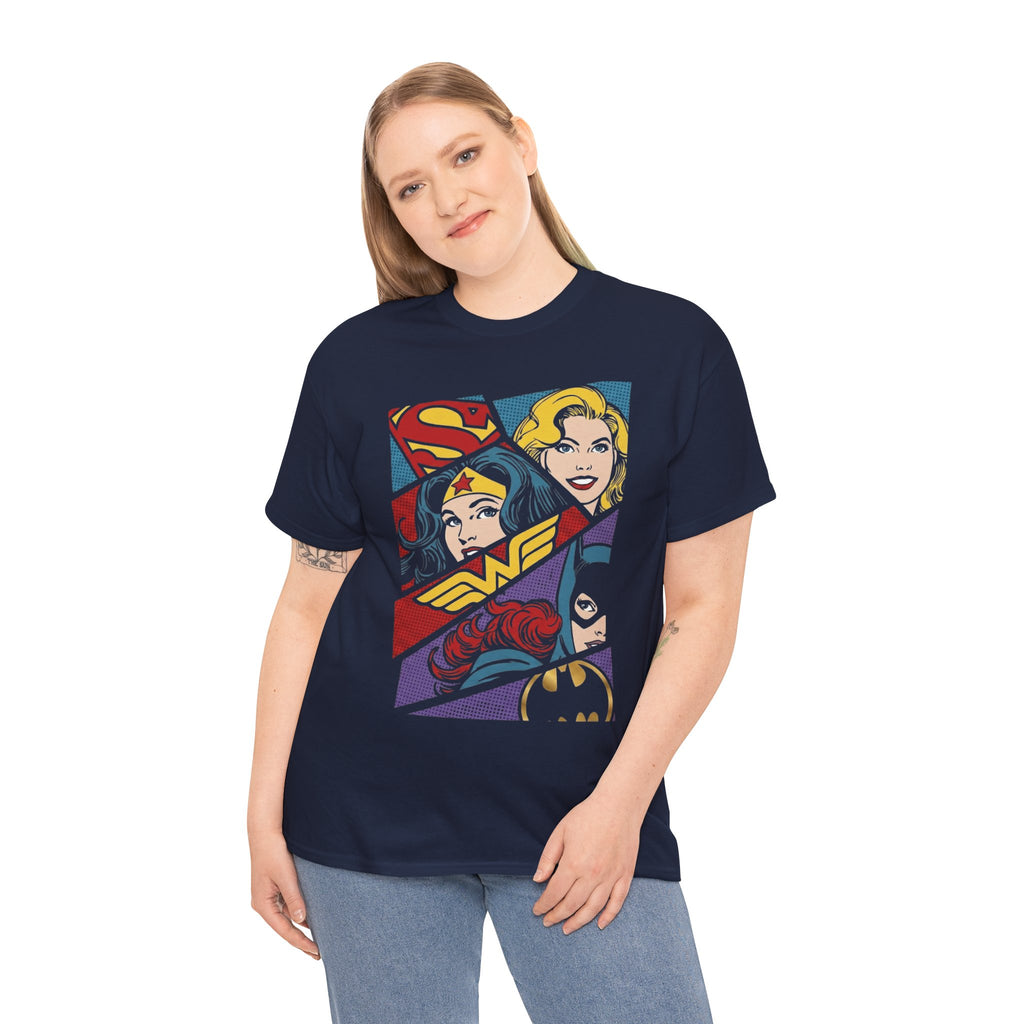 DC Girls Superhero Collage T‑Shirt — Wonder Woman, Supergirl & Batgirl Comic Tee