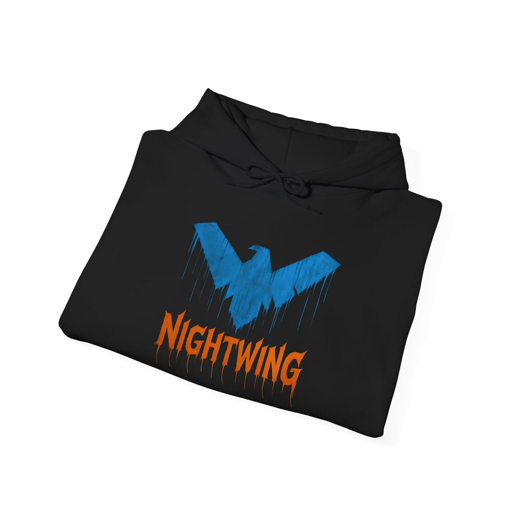 Nightwing Logo Hoodie — Dick Grayson Blue Bat Graphic Pullover