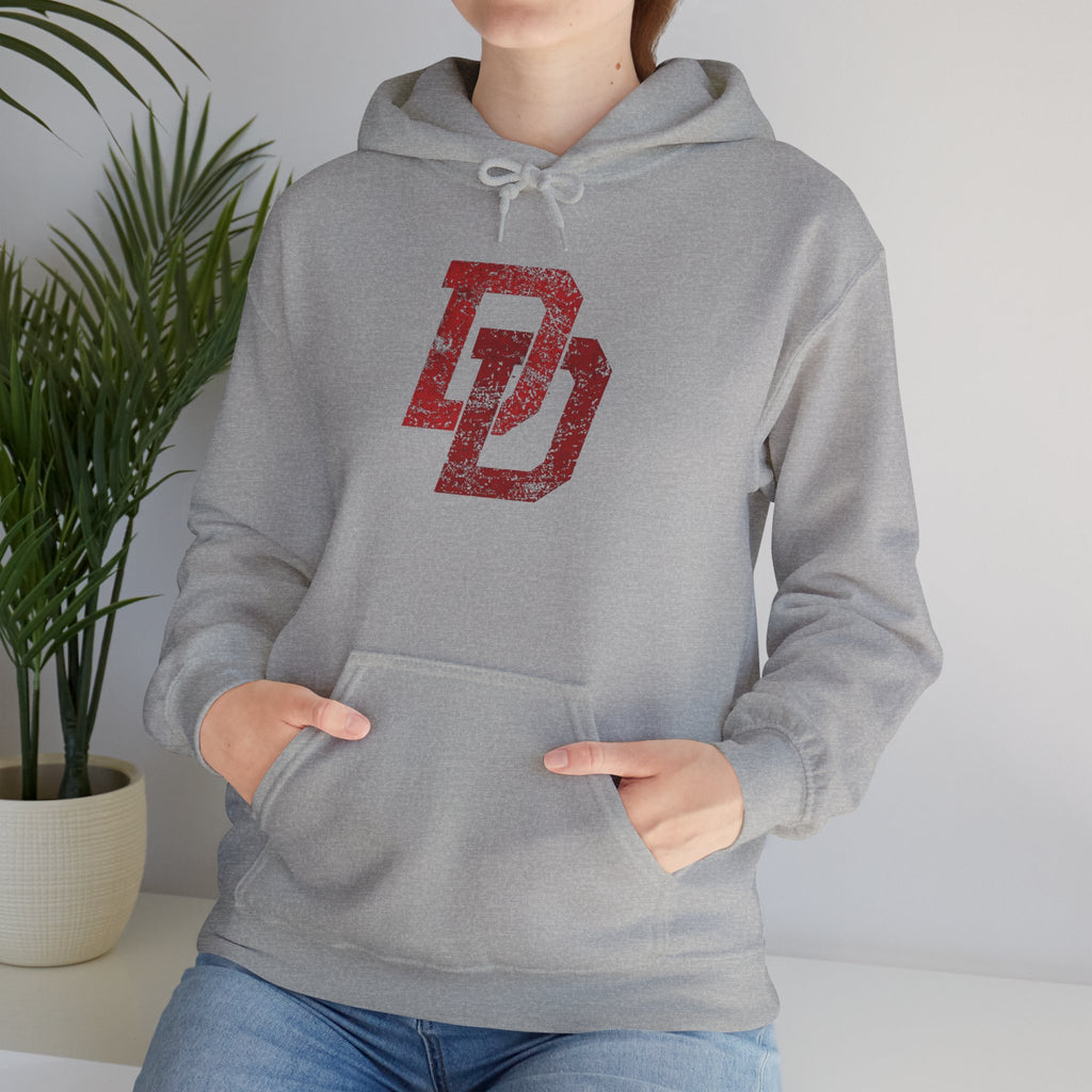 Daredevil Distressed DD Logo Hoodie — Marvel Superhero Sweatshirt