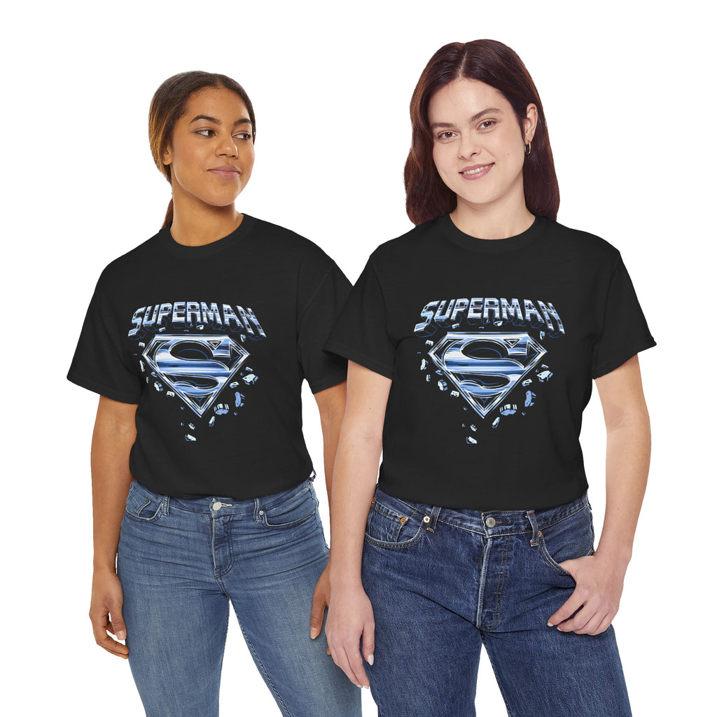 Man of Steel Metallic Logo T-Shirt — Shattered Chrome Superman Unisex Tee