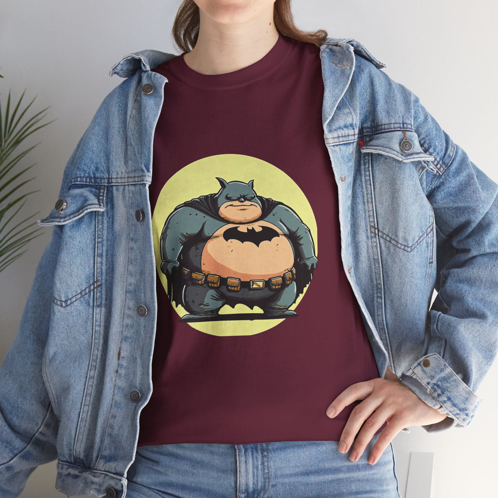 Funny Chubby Bat Hero T‑Shirt — Cute Fat Batman Parody Tee