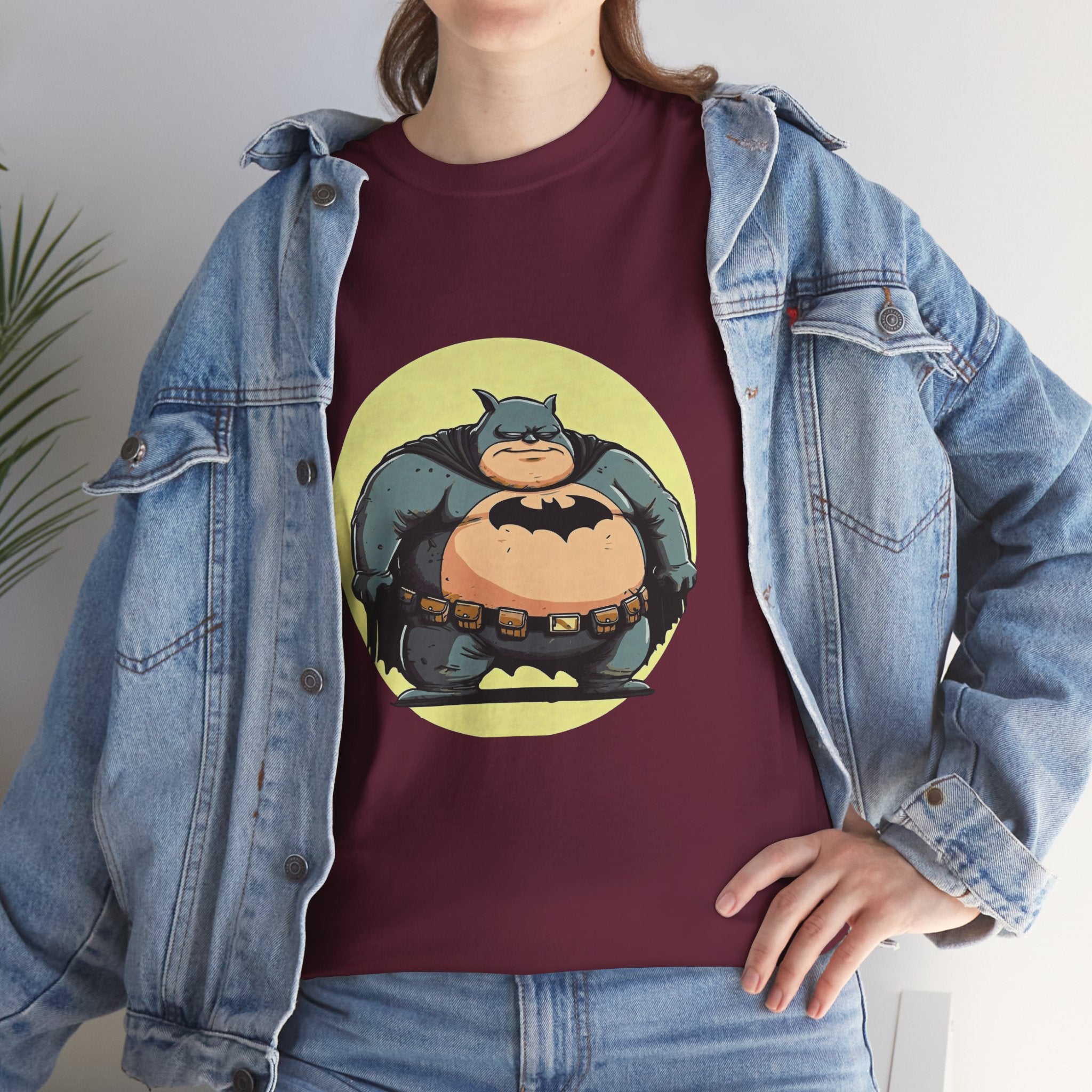 Funny Chubby Bat Hero T‑Shirt — Cute Fat Batman Parody Tee