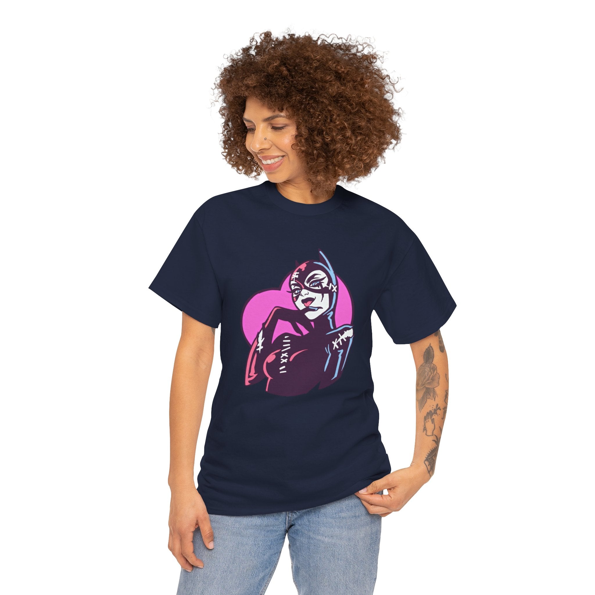 Catwoman Neon Heart Retro Comic T-Shirt — Catwoman Anti-Hero Tee