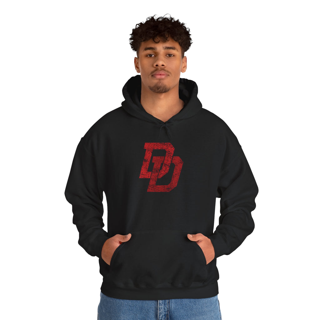 Daredevil Distressed DD Logo Hoodie — Marvel Superhero Sweatshirt