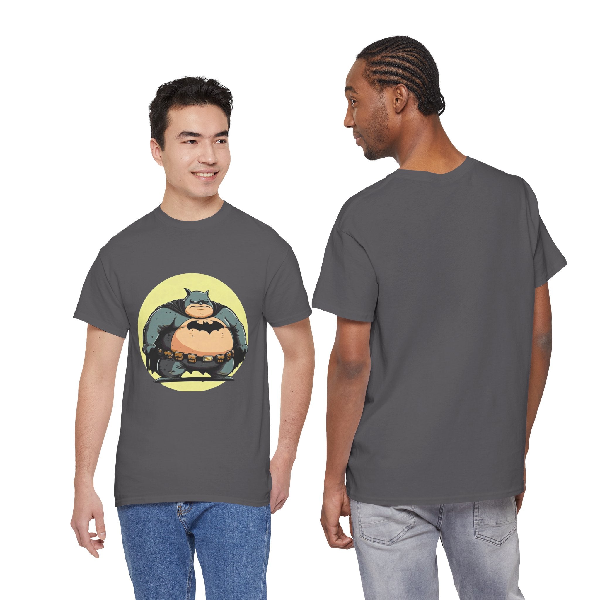 Funny Chubby Bat Hero T‑Shirt — Cute Fat Batman Parody Tee
