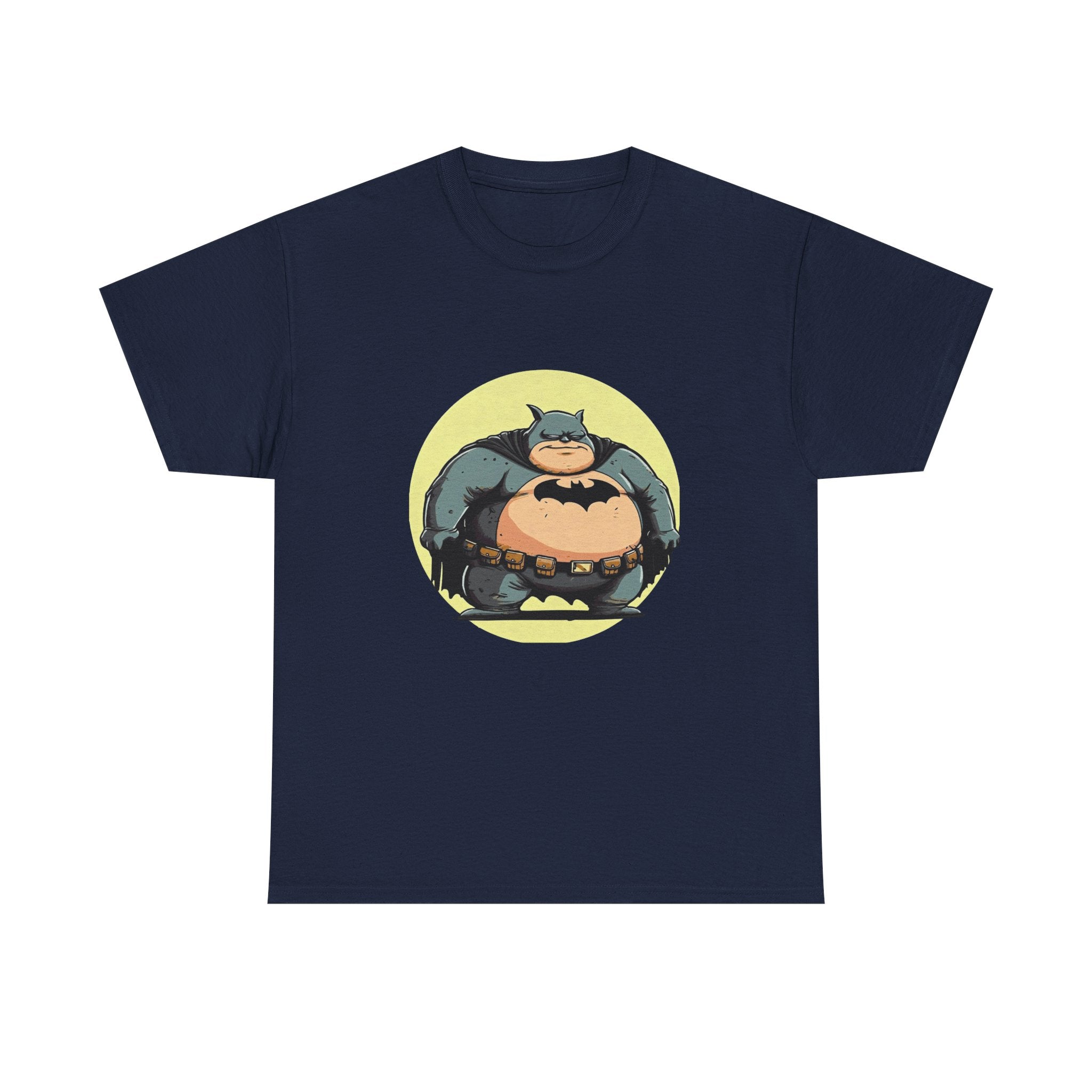 Funny Chubby Bat Hero T‑Shirt — Cute Fat Batman Parody Tee