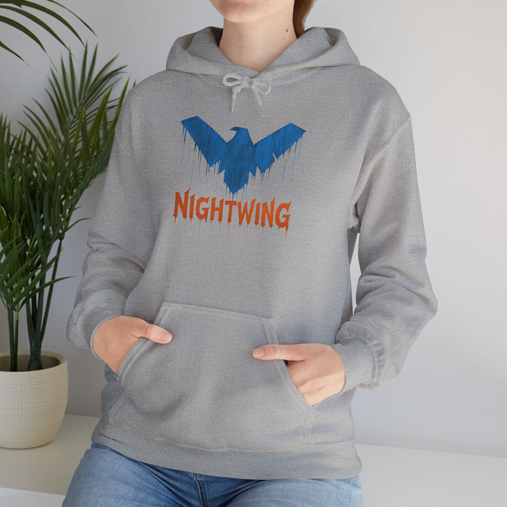 Nightwing Logo Hoodie — Dick Grayson Blue Bat Graphic Pullover