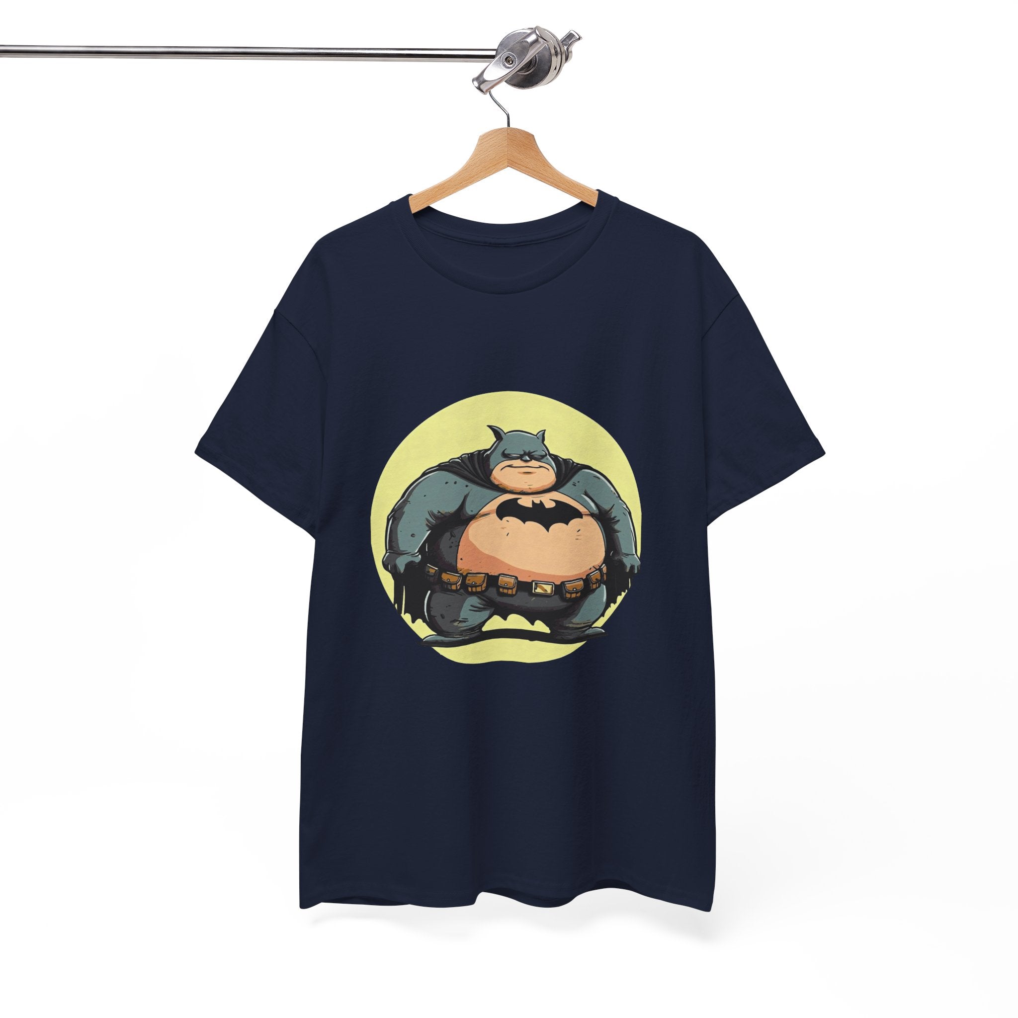 Funny Chubby Bat Hero T‑Shirt — Cute Fat Batman Parody Tee
