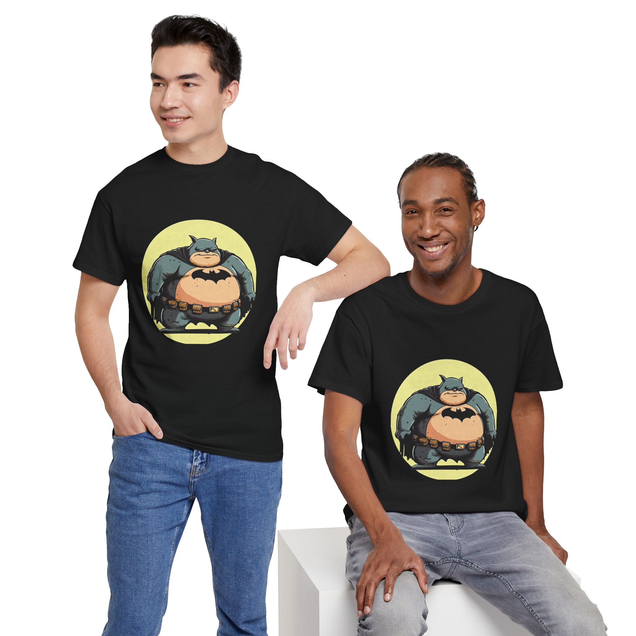 Funny Chubby Bat Hero T‑Shirt — Cute Fat Batman Parody Tee