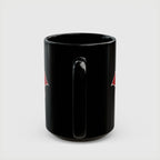 Red Hood Outlaw Symbol Black Ceramic Mug - Jason Todd Coffee Cup - Bold Red Bat Emblem Design - 11oz & 15oz