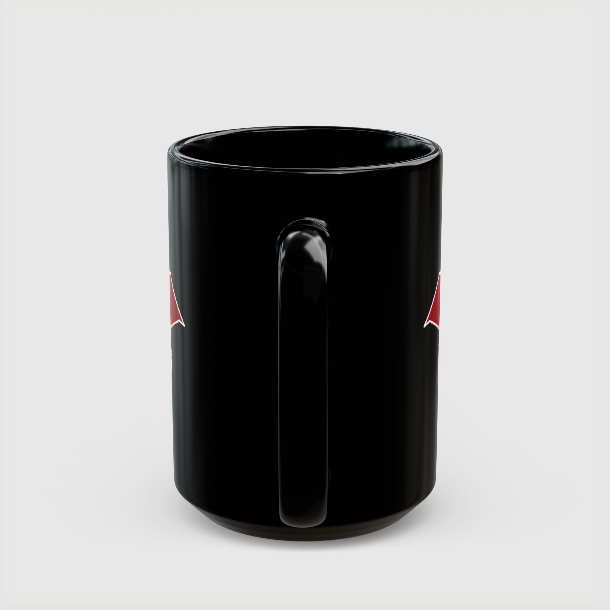Red Hood Outlaw Symbol Black Ceramic Mug - Jason Todd Coffee Cup - Bold Red Bat Emblem Design - 11oz & 15oz