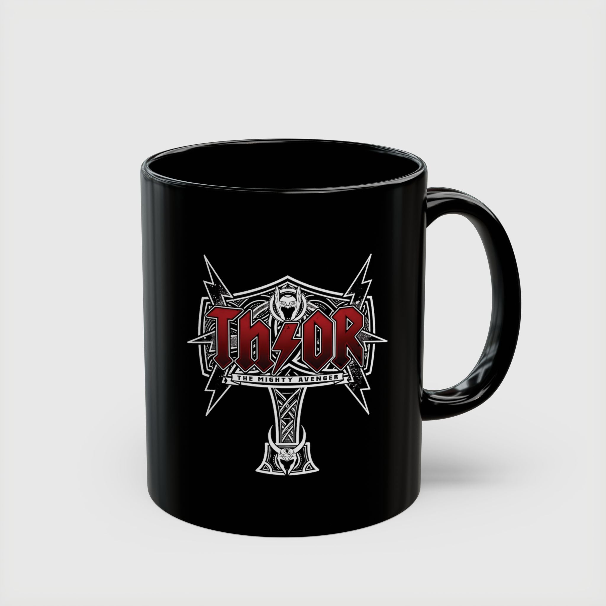 Thor Hammer Black Coffee Mug — Marvel Norse Mythology 11oz/15oz