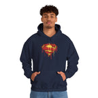 Dripping Superman Emblem Hoodie — Retro Grunge Bleeding Superman Pullover