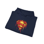 Dripping Superman Emblem Hoodie — Retro Grunge Bleeding Superman Pullover