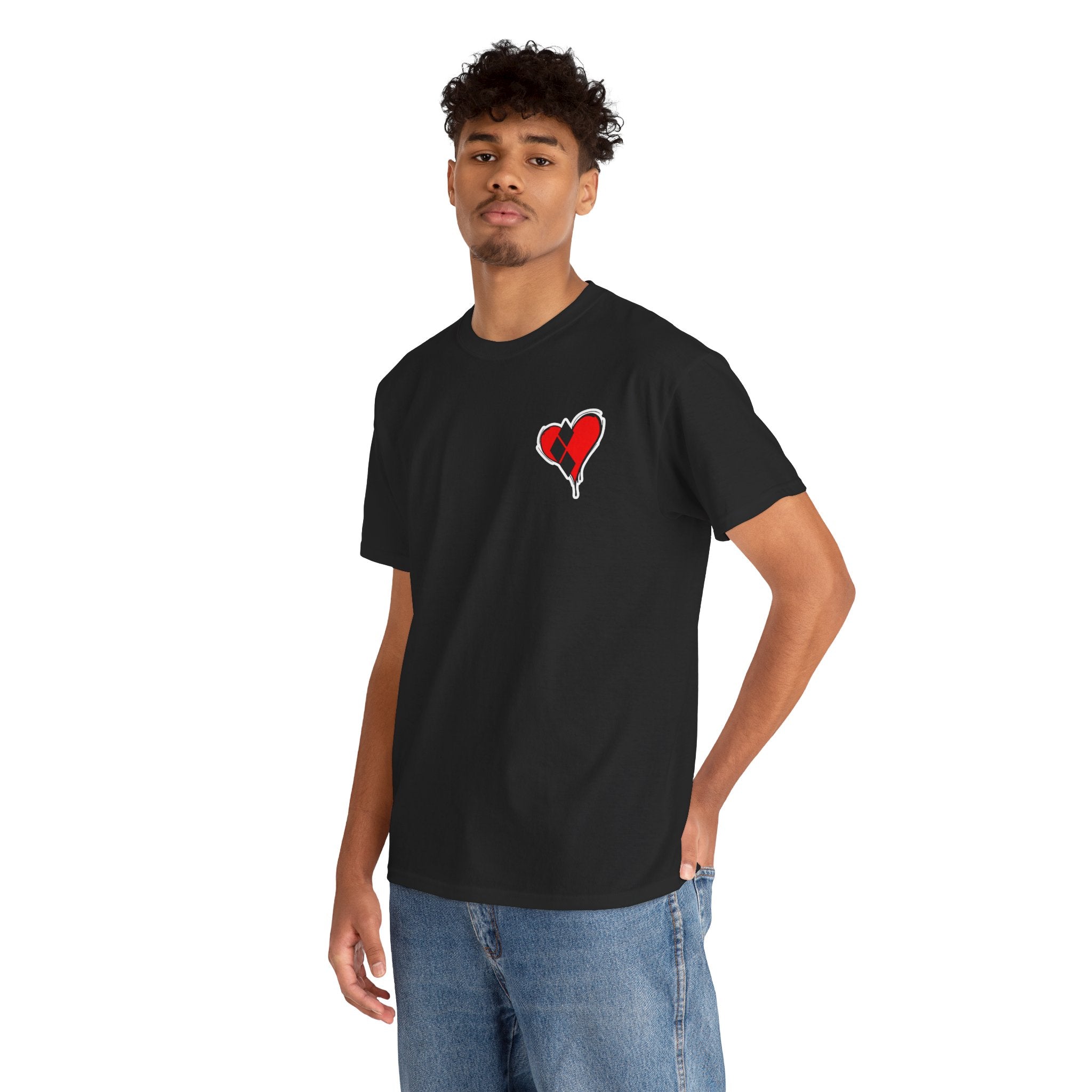 Harlequin Heart Tee — Joker-Inspired Playing Card Graphic T-Shirt