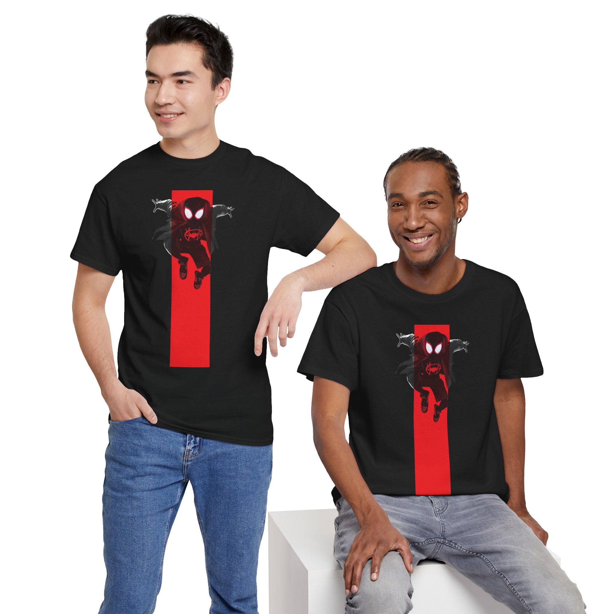 Marvel Miles Morales Spider-Man T-Shirt – Red Vertical Stripe Design | Premium Superhero Tee for Fans