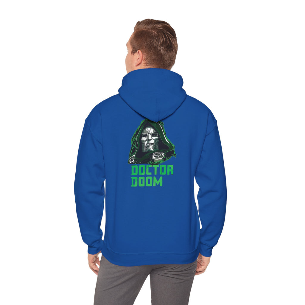 Doctor Doom Avengers Hoodie — Villain Portrait & Back Text Graphic