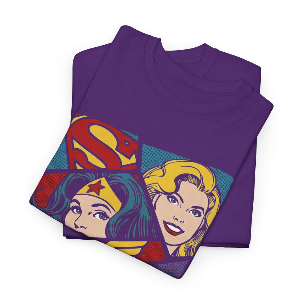 DC Girls Superhero Collage T‑Shirt — Wonder Woman, Supergirl & Batgirl Comic Tee