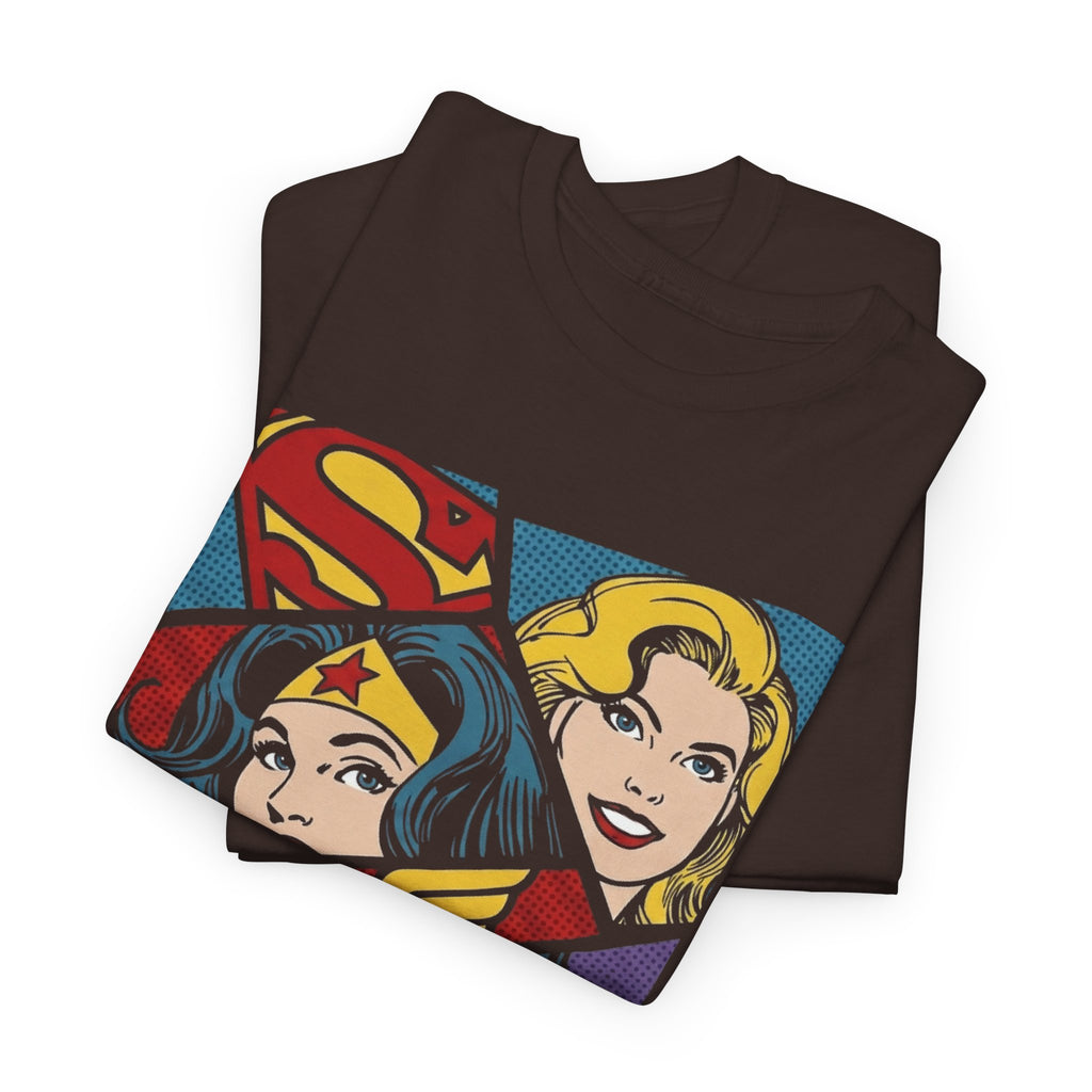 DC Girls Superhero Collage T‑Shirt — Wonder Woman, Supergirl & Batgirl Comic Tee