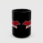 Red Hood Outlaw Symbol Black Ceramic Mug - Jason Todd Coffee Cup - Bold Red Bat Emblem Design - 11oz & 15oz