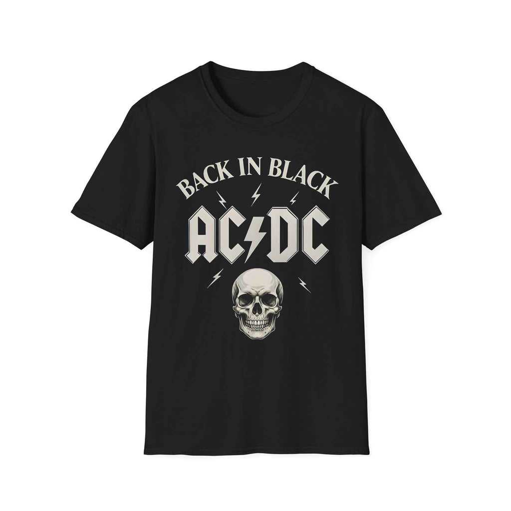 AC/DC Back in Black Unisex Softstyle T-Shirt - Rock Music Tee, Concert Shirt, Vintage Style, Music Lover Gift, Casual Wear